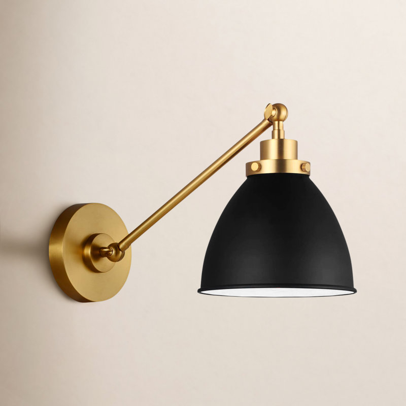 Wellfleet 1 - Light Armed Sconce, Midnight Black, Burnished Brass