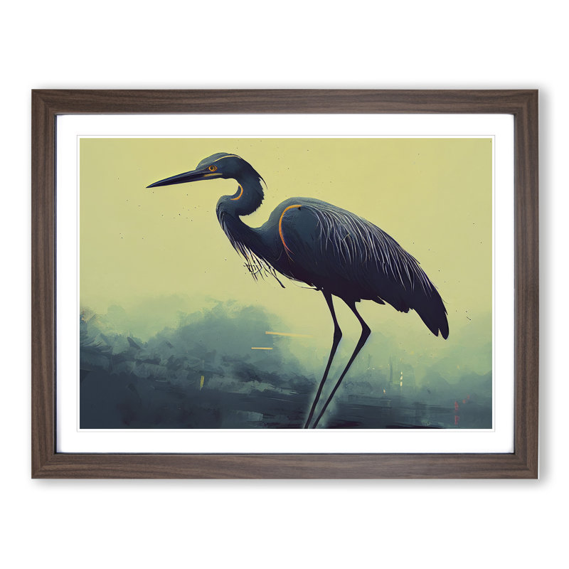 XH1022-1479X Blessed Heron Bird - Single Picture Frame Print, Walnut, 46cm H x 64cm W x 2cm D