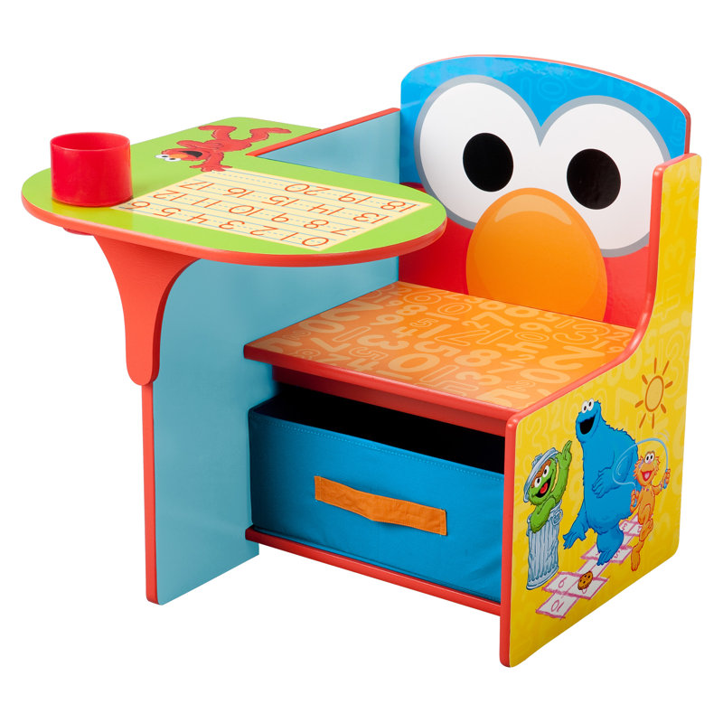 Sesame Street Kids Desk Chair with Storage Compartment and Cup Holder
