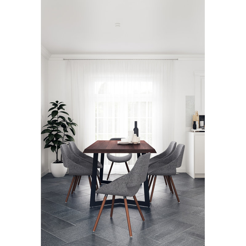 Malden / Watkins 7-Piece Modern Industrial Dining Set with Solid Mango Wood Table and 6 Upholstered Chairs, Grey