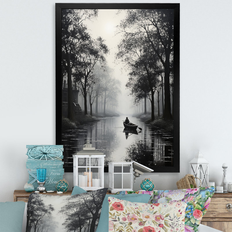 Impression sur toile Canal Quiet Passage Charcoal III - Canals, Cadre photo noir, H 20 po x l 12 po x P 1 po