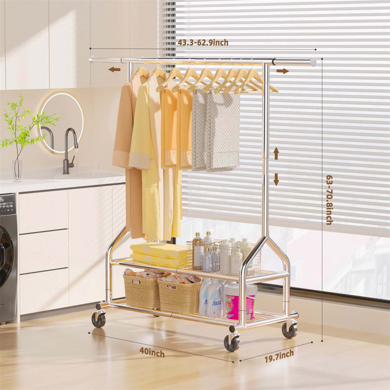 Bonville Adjustable Rolling Clothing Rack, Sliver