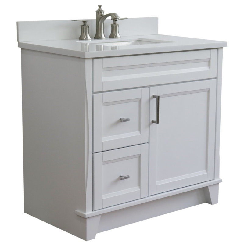 37'' Single Bathroom Vanity with Engineered Stone Top, White