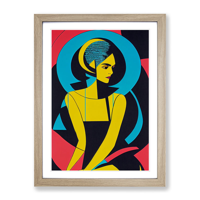 XV1022-5049X Vivid Abstract Woman - Print, Oak Framed, 66cm H x 48cm W, White