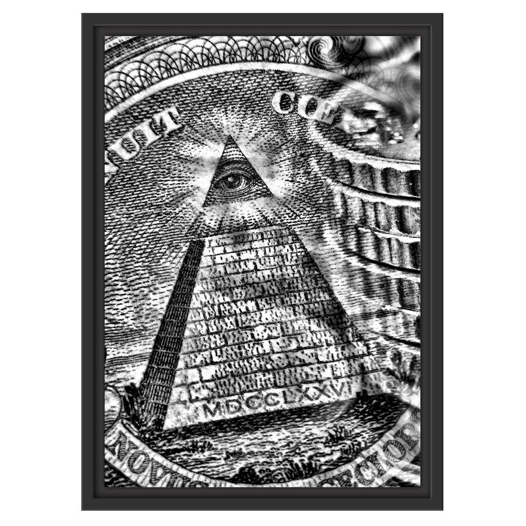 Gerahmtes Wandbild Illuminati Pyramide, Schwarz und