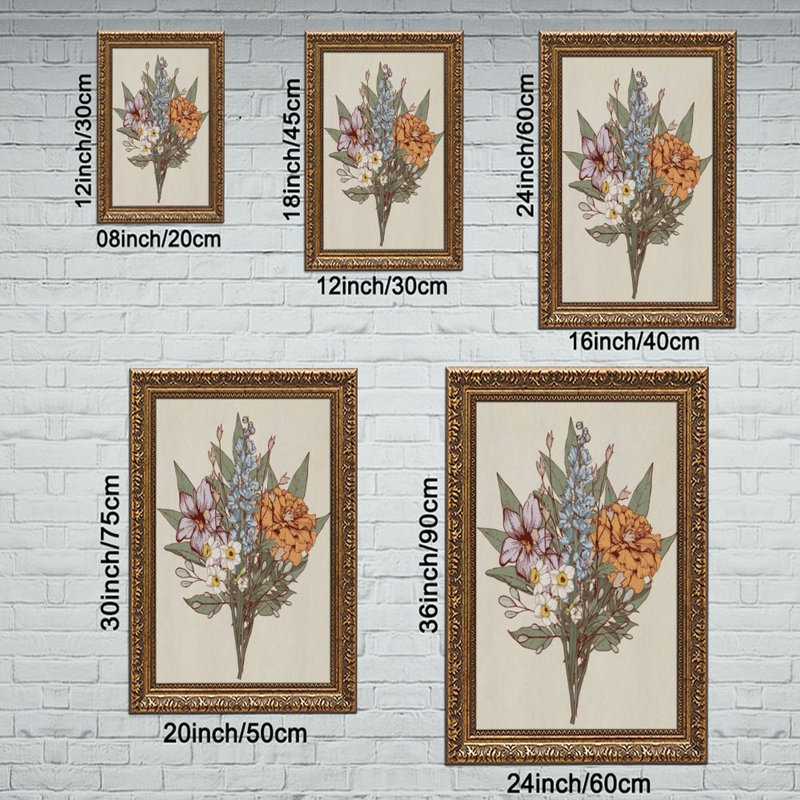 Cadre mural vintage orné de motifs floraux – Cadre décoratif doré pour œuvres d'art., L 8 po x l 12 po