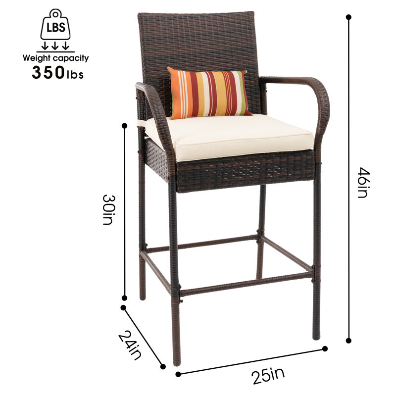 Tabouret de bar d'extérieur 30 po avec coussin Heshy, Blanc, Brun
