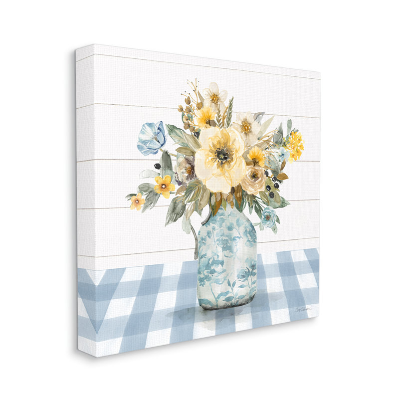 Bouquet avec carreaux bleus par Carol Robinson, H 30 po x l 30 po x P 1,5 po