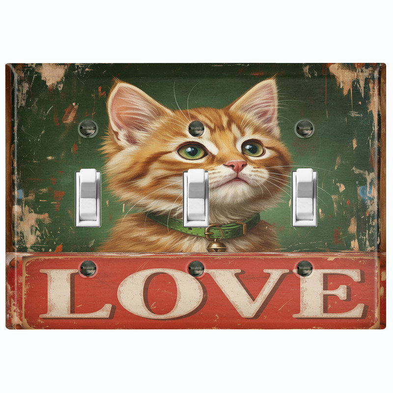 Couvercle de plaque d'interrupteur en métal; Bascule 3 US standard - Love Cat, Triple # 3