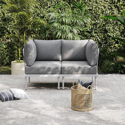 2-Person Patio Conversation Sets, Metal Outdoor Patio Sectional Sofa Set with Olefin Cushions