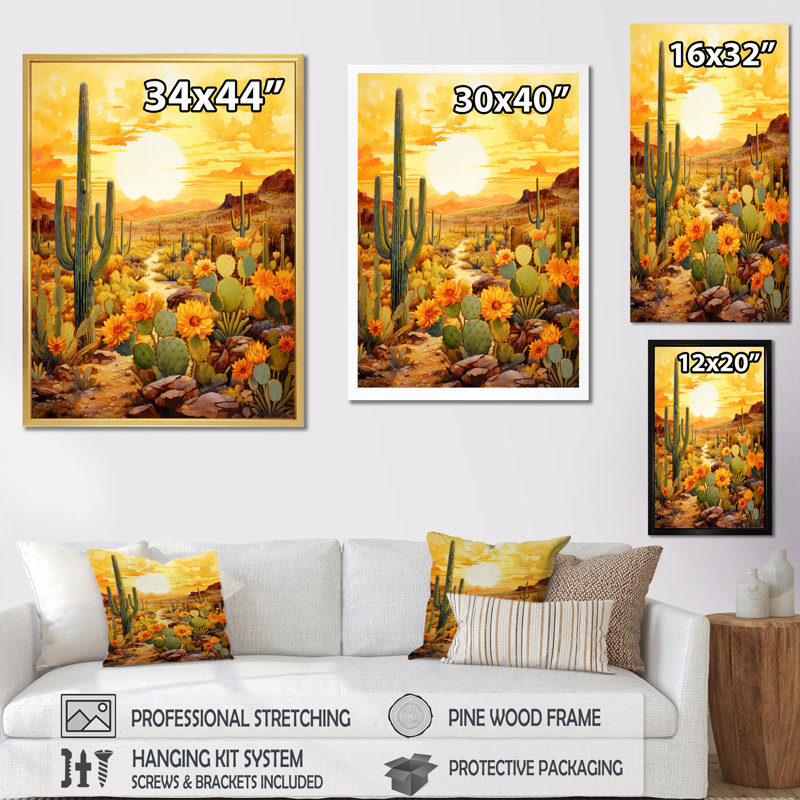 Cactus Golden Garden, reproduction d'art sur toile, Toile tendue, 20" H x 12" W