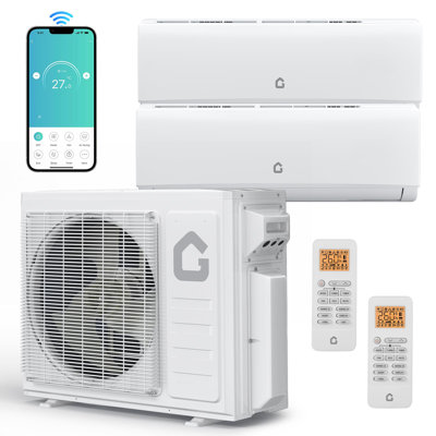 28K BTU Dual Zone WIFI Mini Split AC/Heating System, 20 SEER2 9000 + 12000 BTU Ductless 2 Zone Mini Split Air Conditioner & Heat Pump, No Copper Tube Line Set Included-208-230V