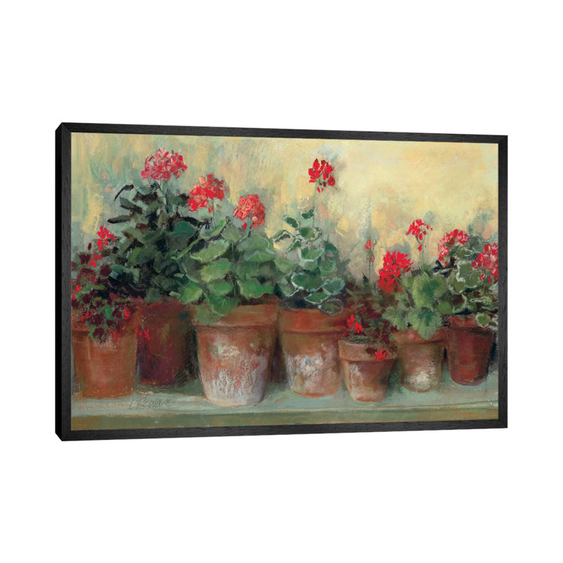 Kathleen's Geraniums by Carol Rowan - Print on Canvas, 101.6 cm H x 66.04 cm W, Black Floater Framed