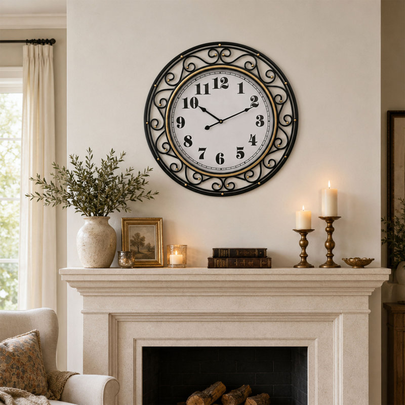 Horloge murale 24 pouces à cadre métallique rétro avec mouvement à quartz silencieux