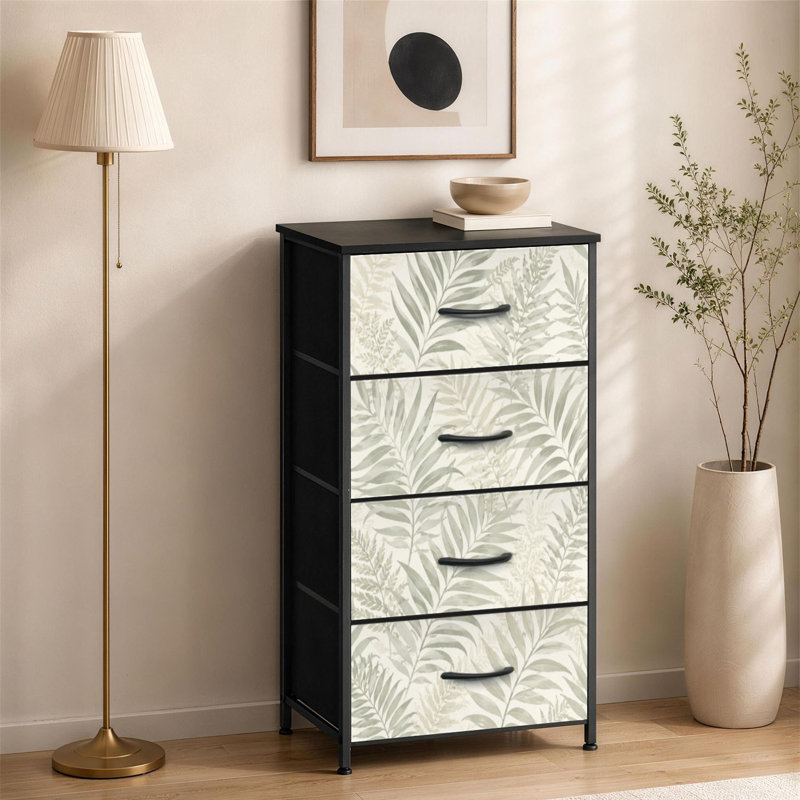 Commode à 4 tiroirs pour chambre à coucher à motif floral gris abstrait sans couture Petite commode à vêtements pour commode avec commode