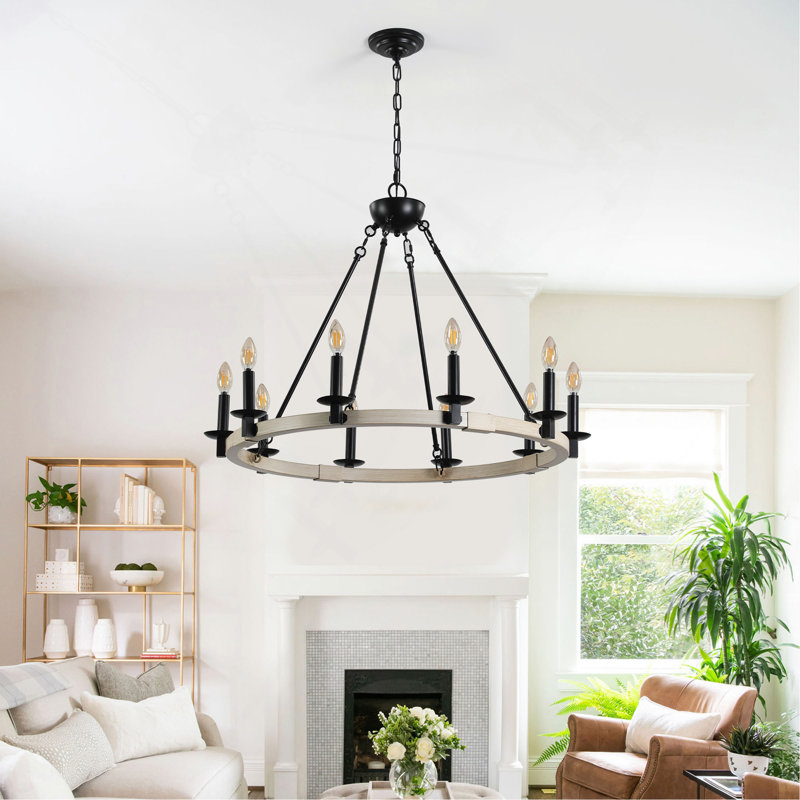Farmhouse 10-Light Chandelier 32" Rustic Candle