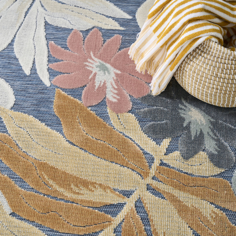  Suncoast 2' x 6' Denim Multicolor Tropical Rug, Runner 2' x 6', Denim Multicolor