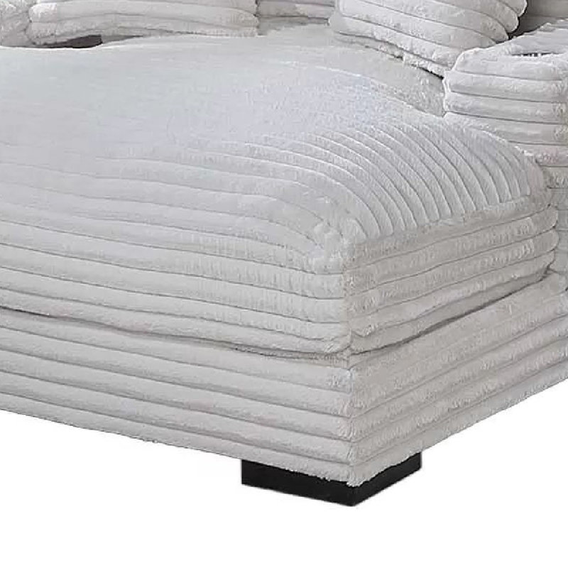 Chaise longue Terra, porte-gobelet et ports USB, tissu velours côtelé taupe, Ivoire ivoire