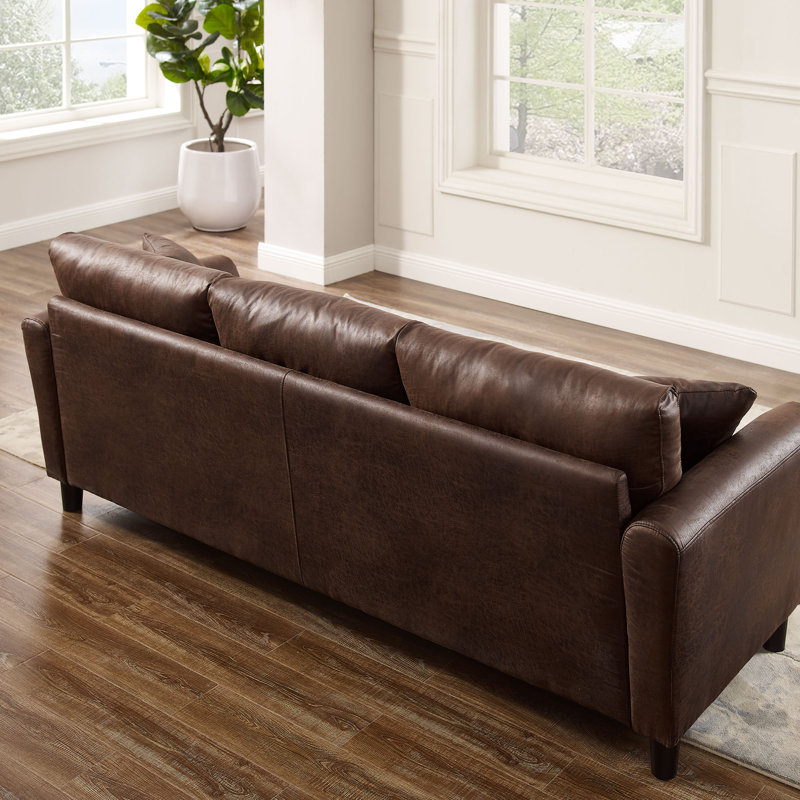 Bonapart 86.6'' Rolled Arm Sofa, Vintage Brown Faux Leather