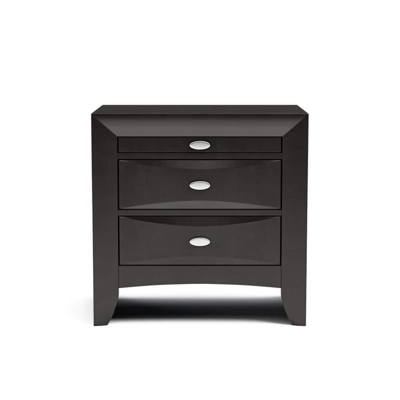 Table de chevet simple en bois massif avec poignées 2 tiroirs, Noir