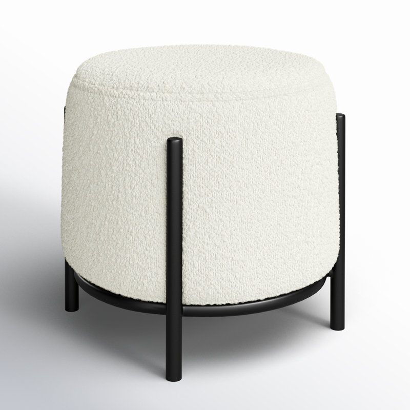 Formentera White Polyester Upholstered Iron Accent Stool