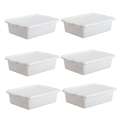 Ensemble de 6 bacs à viande commerciaux avec couvercles, bacs de 25 L en plastique alimentaire gris, 51 x 38 x 13 cm, pour la préparation en cuisine, la vaisselle et l'entreposage en restaurant.