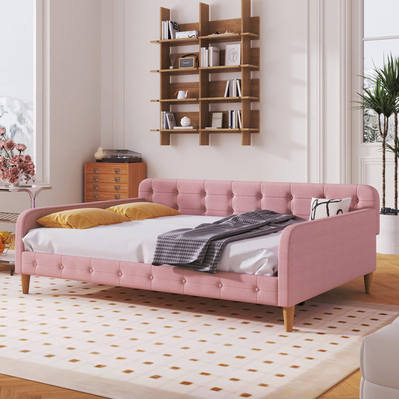 Upholstered Daybed With 4 Support Legs, Full/Double, Pink