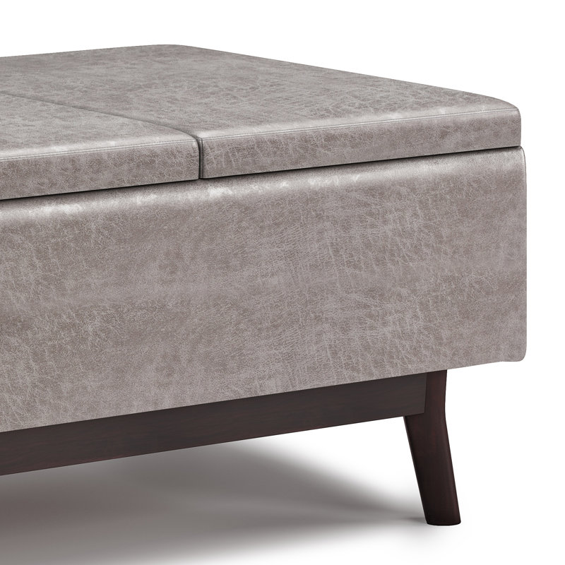 Owen Mid Century Modern Distressed Grey Storage Ottoman with Tray Top