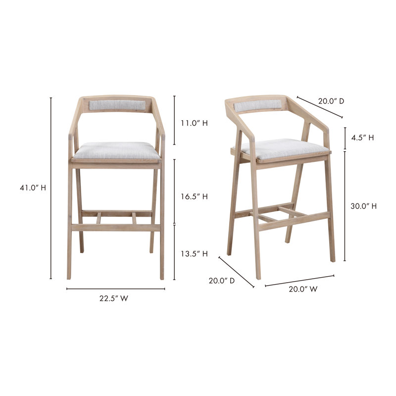 Padma 26" Bar Stool, Light Gray Faux Leather/Natural Frame, Counter Stool (25.9” Seat Height)