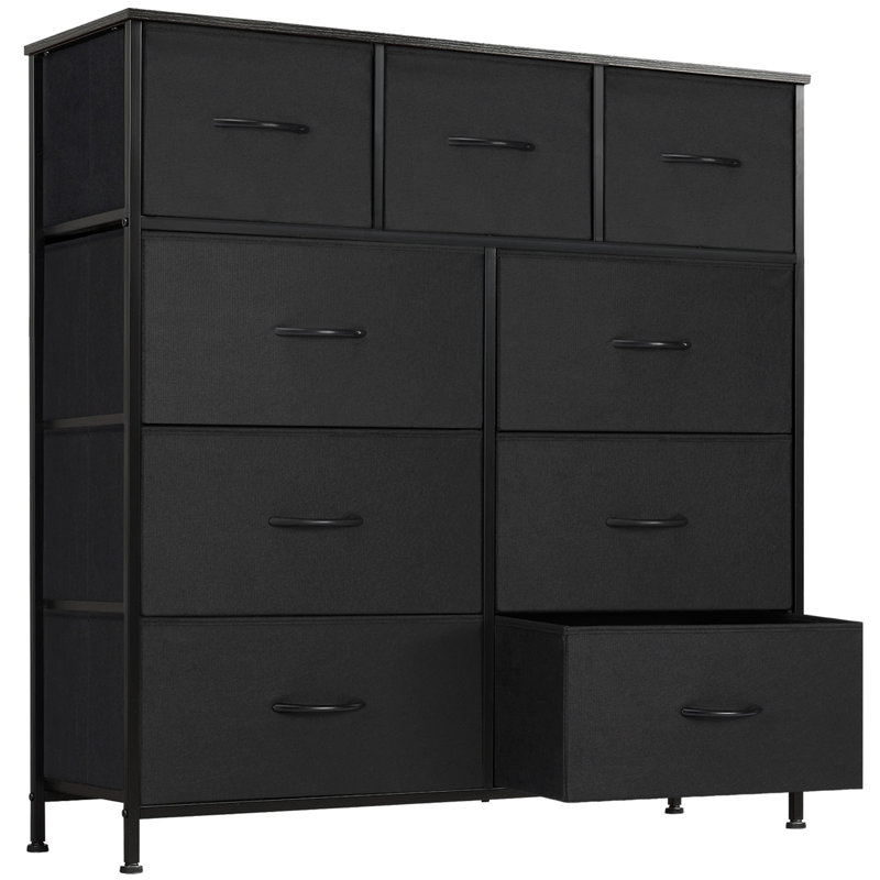 9 Dresser, Chest of Drawers with Wide 39.4'', Easy-Pull Fabric & Wood Dressers with Top, Black