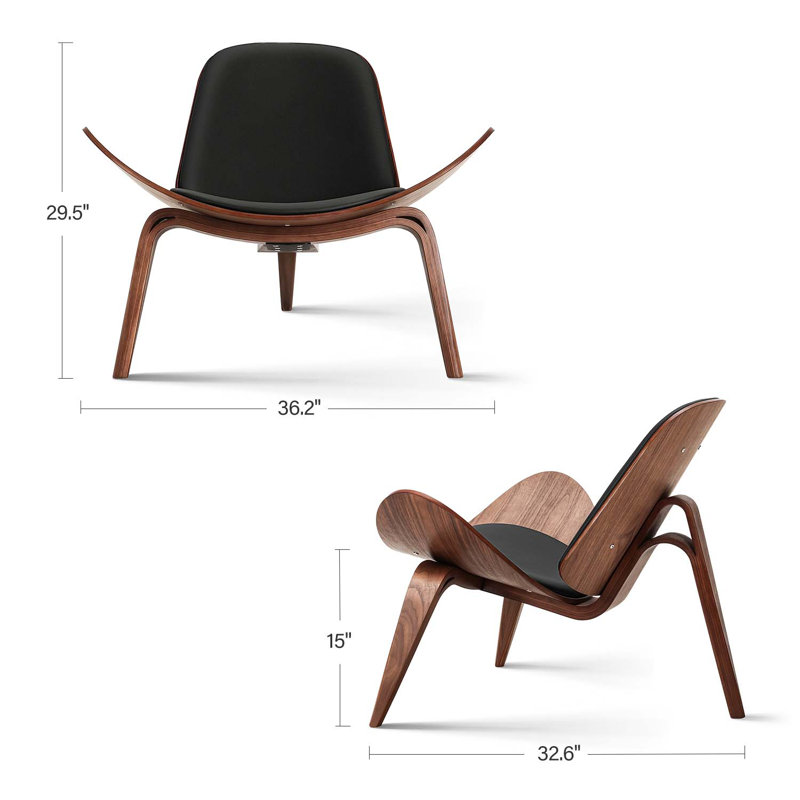Almodovar 91.95Cm Wide Lounge Chair Mid Century Modern Chair Tripod Design Shell Chair, Walnut