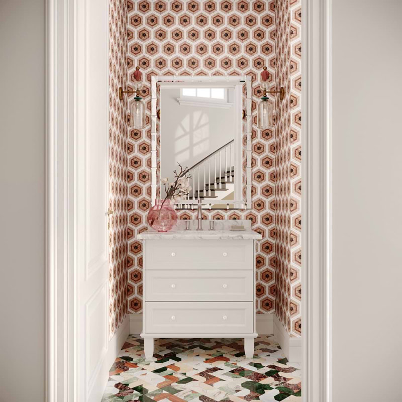 Ako 6" Hexagon Marble Micro Mosaic Tile, Terracotta Rosa
