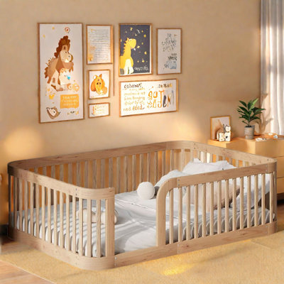 Wood Floor Bed Frame With Fence