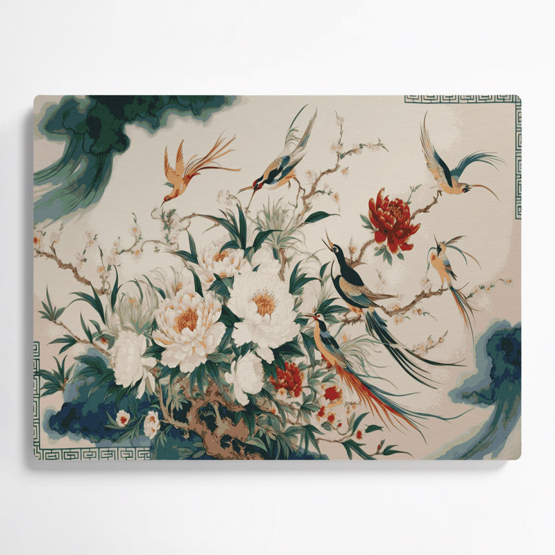 «Botanical Chinoiserie», art mural en métal beige, H 96 po x l 120 po x P 0,05 po