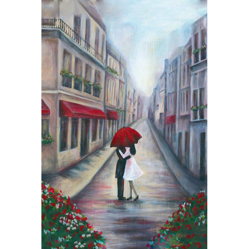 Kiss Under The Red Umbrella 2 - Wrapped Canvas Painting, 30cm H x 20cm W x 3.8cm D