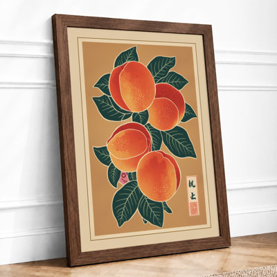 Peaches and Foliage Japandi - Framed Print