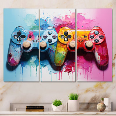 Pink And Blue Ps Video Game Controllers - Video Games Wall Art