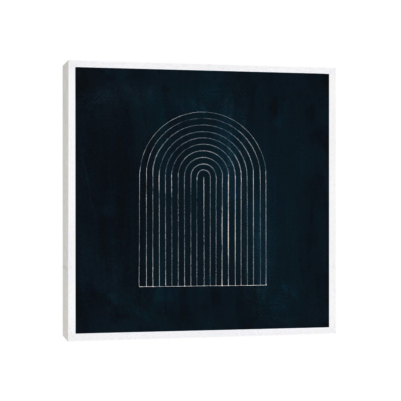 Navy Mid Century Rainbow by Whales Way - Print on Canvas, 66.04cm H x 66.04cm W x 3.81cm D, White Framed