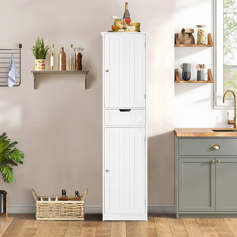 Armoire de rangement haute 67,13 po avec 2 portes et 1 tiroir, Blanc