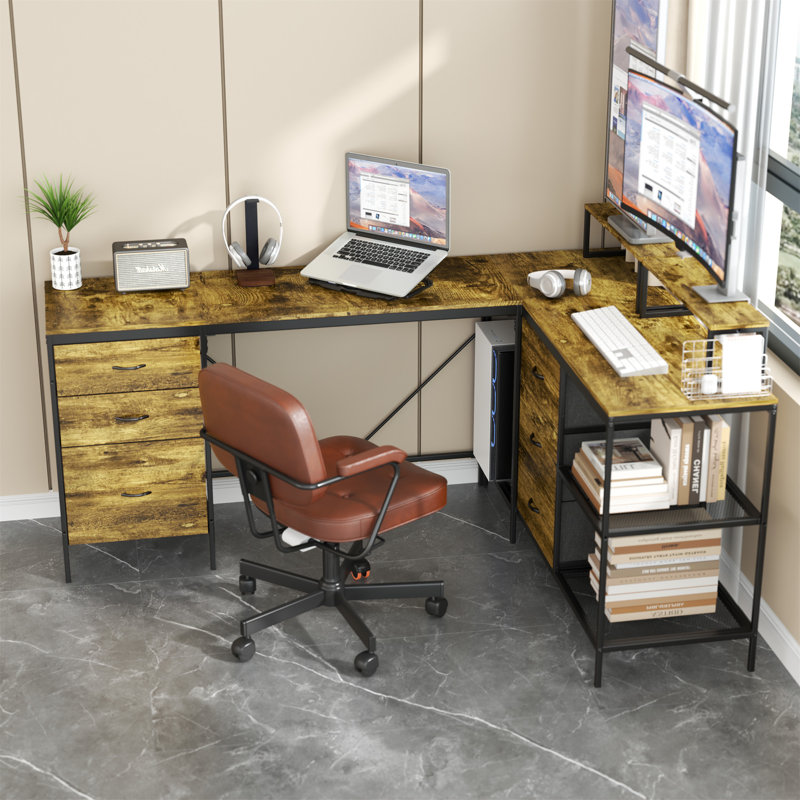Bureau en L 114 pouces avec prises de courant et USB-C (sans la chaise)