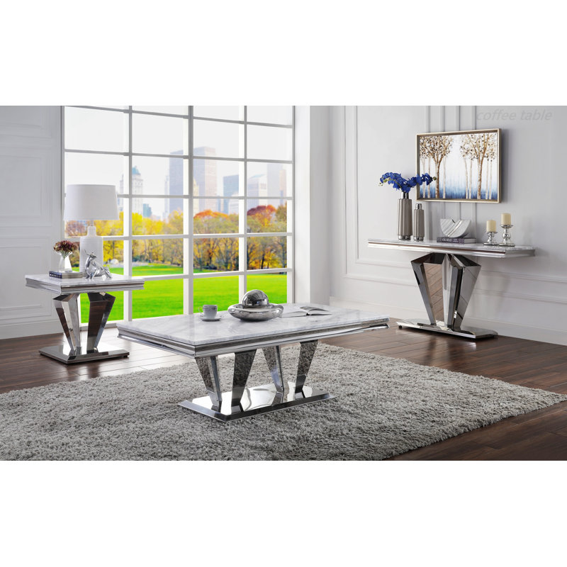 Table basse, table de salon, table centrale avec structure en acier inoxydable