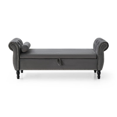 Aijia 63"" Velvet Multifunctional Storage Rectangular Sofa Stool Buttons Tufted Nailhead Trimmed Solid Wood Legs With 1 Pillow -  Ceballos, LNJSSF-W111749317