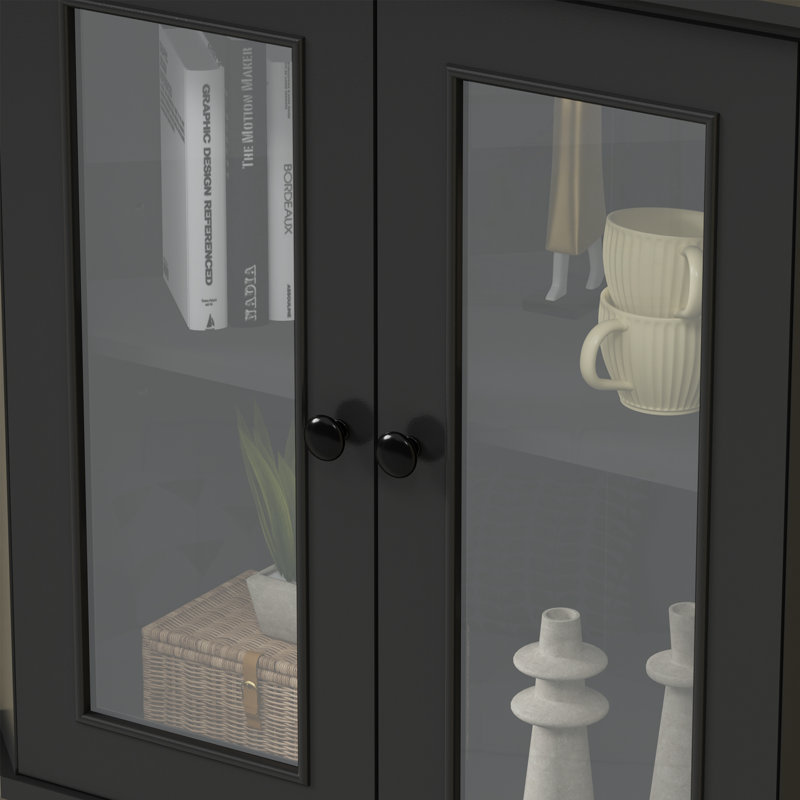 Armoire d'appoint 53,1 '', armoire d'angle avec porte vitrée, Noir, noir, noir, noir