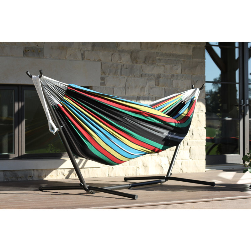 Double Classic Hammock with Stand, Black, 104cm H x 250cm L x 109cm W, Rio Night