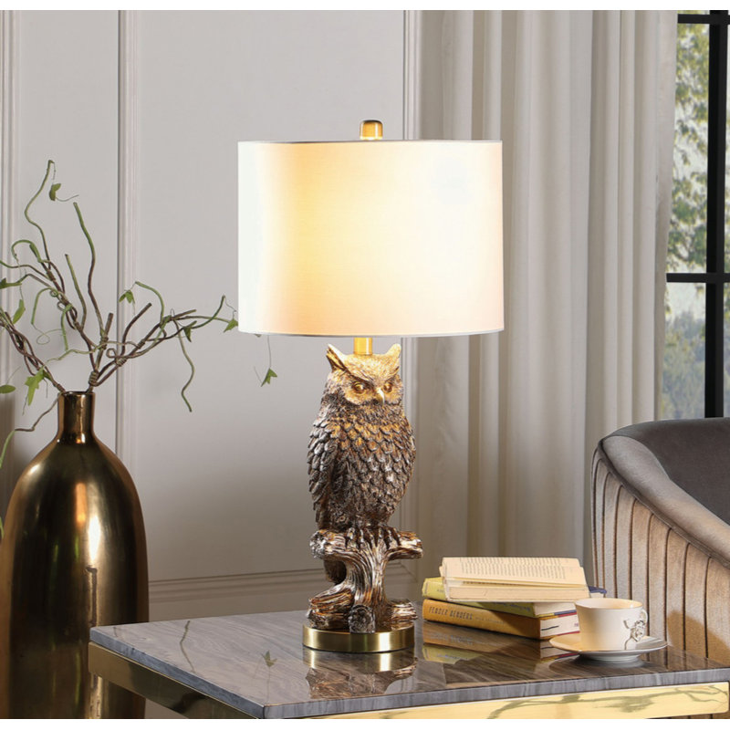 27.5" Silver Owl On A Branch Resin Table Lamp