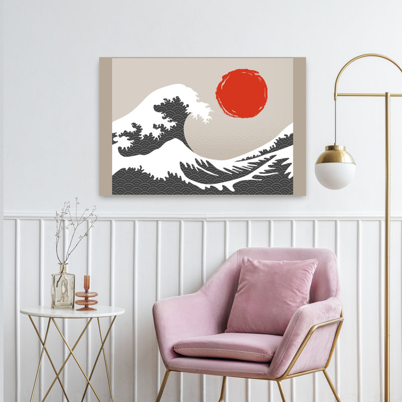 Denetria Contemporary Art Abstract Geometric Retro Nature Ocean Wall Art 1 Piece Wrapped Canvas Wall Art