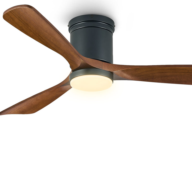 52" Smart Flush Mount Ceiling Fan with Light, 3CCT, Reversible Motor, Remote Control, APP&Voice Control, and Solid Wood Blades