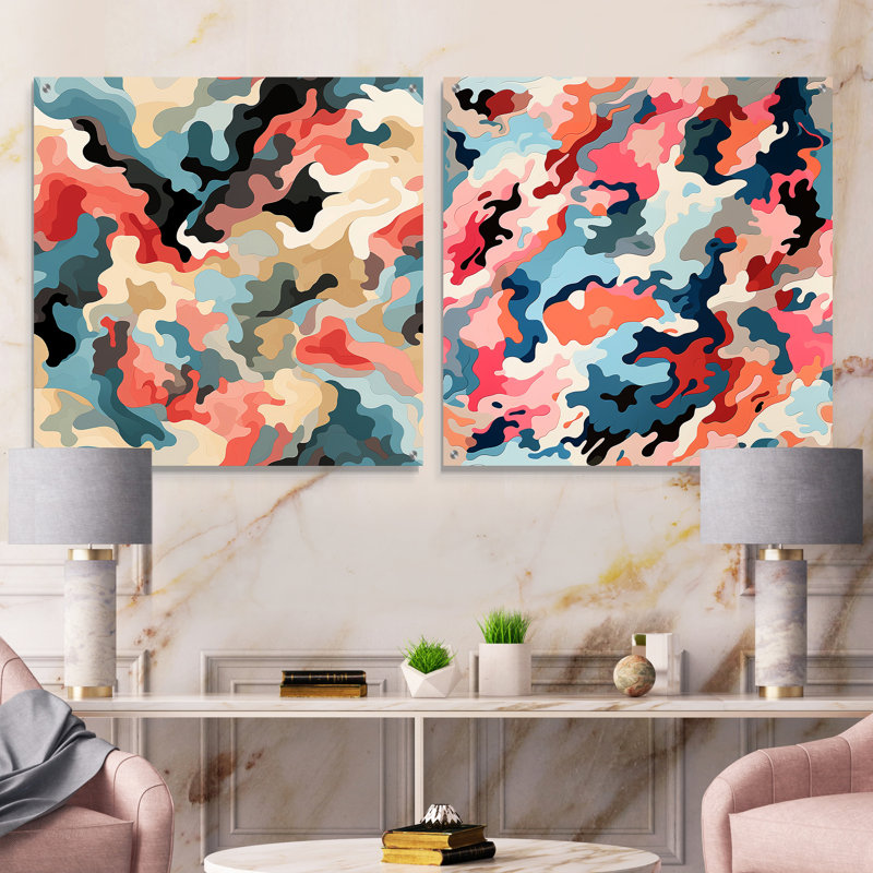 Cynthina - Ensemble de 2 peintures murales abstraites en acrylique, H 30 po x l 61 po