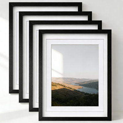 Ensemble de 4 cadres photo 12 x 16, en bois massif avec plexiglas incassable, comprend un tapis pour photos 9 x 12 et 11 x 14, peut être fixé au mur pour une présentation à la maison ou au bureau