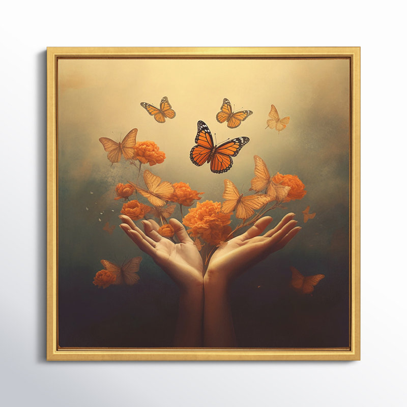 «Blossoming Butterfly Blessing Mudra» sur impression sur toile, H 24 po x l 24 po x P 1 po, Cadre flottant doré